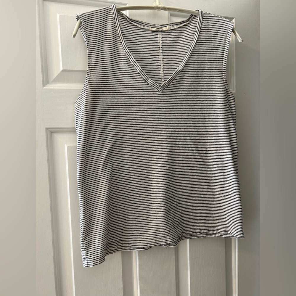 J Brand Navy and White microstripe cotton tank in very good condition